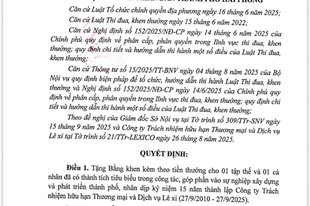 LEXICO, 하이퐁시 인민위원회 위원장 표창 수상